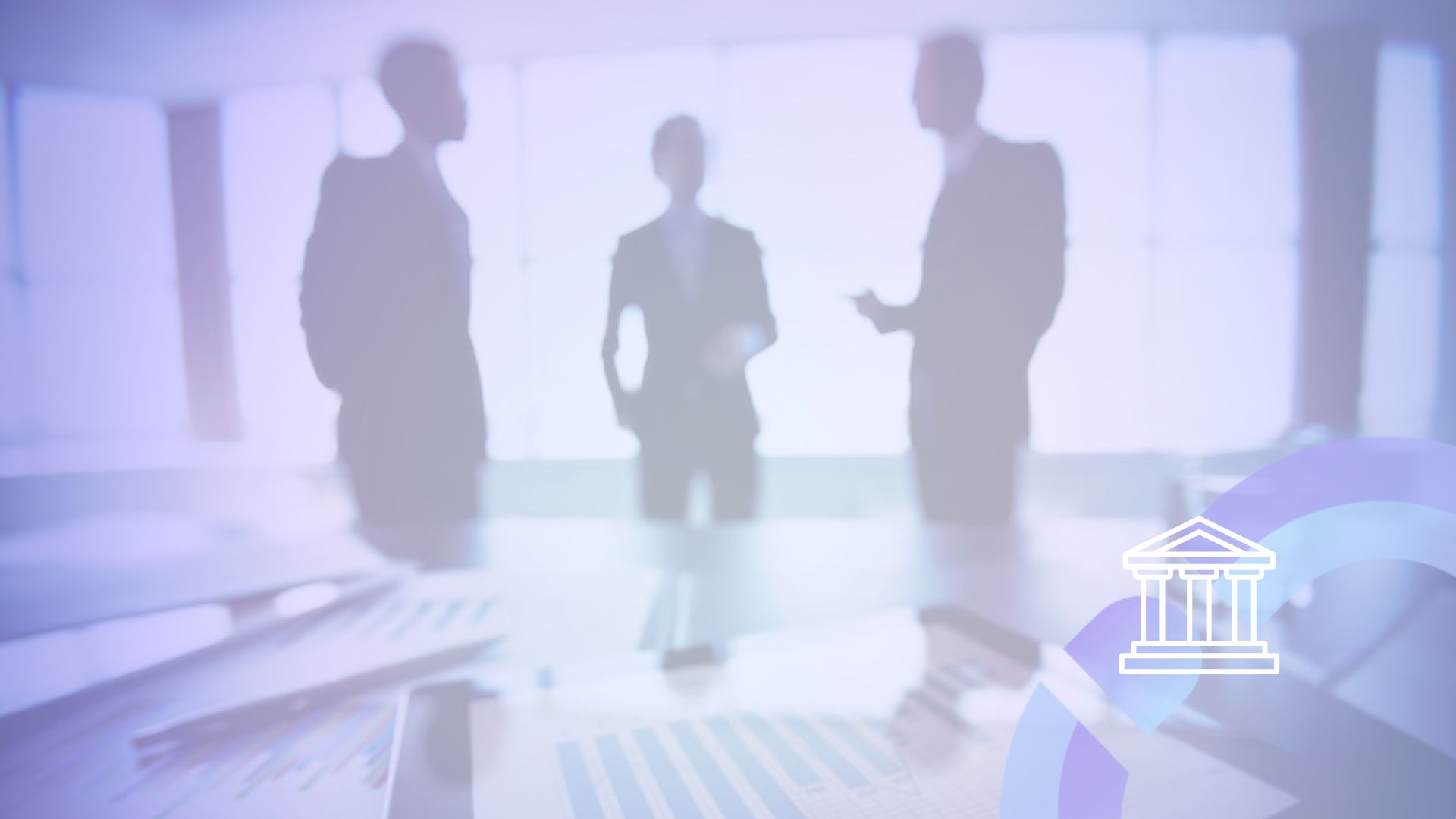 Three professionals discuss company documents, illustrating governance in a life-sciences start-up.
